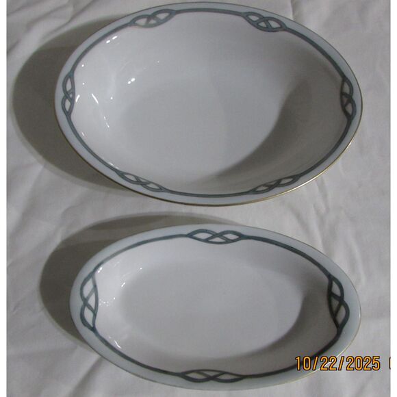 Nippon Meito hand painted China set of 2 oval serving bowls gold trim Helena - Picture 2 of 7